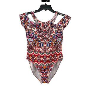 Reaction Kenneth Cole Swimsuit XL Off Shoulder Geometric Print New No Tags Attac